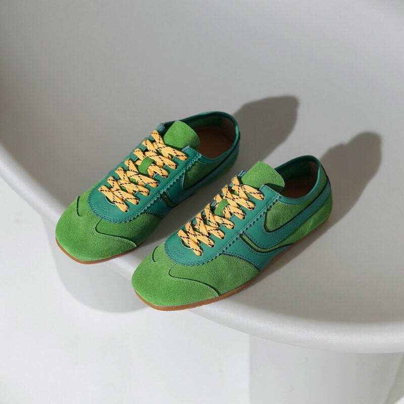 Handgefertigte, farbenfrohe Sneaker aus weichem Leder f&uuml;r Damen &ndash; Schn&uuml;rschuhe, Designerschuhe