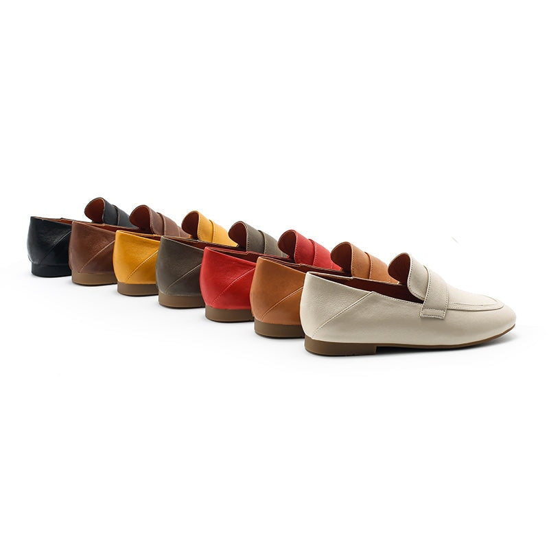 Penny loafers van schapenvacht voor dames in zwart/khaki/beige/groen/rood/geel