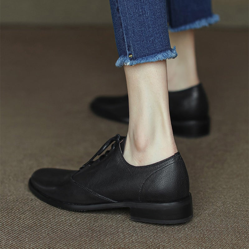 Runde, weiche Oxford-Schuhe, Schn&uuml;rschuhe aus Leder, Derby-Schuhe f&uuml;r Damen in Schwarz/Braun