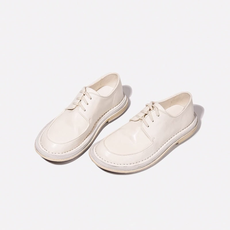 Casual leren Derby-schoenen met vetersluiting, handgemaakte Oxford-schoenen voor dames in zwart/wit.