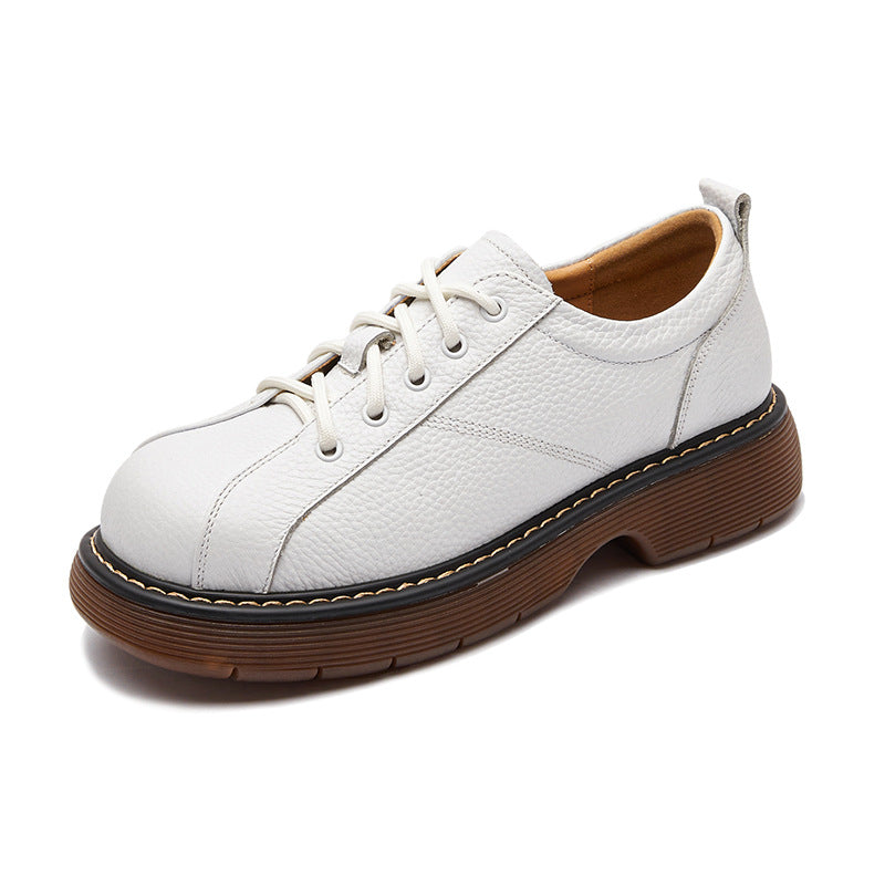 Damskie buty typu oksford na platformie, sznurowane, płaskie, sk&oacute;rzane
