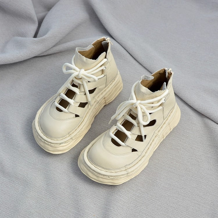 Bottines &agrave; plateforme en cuir pour femme, style &laquo; moche-mignon &raquo; &ndash; D&eacute;coupes et fermeture &eacute;clair &agrave; l'arri&egrave;re