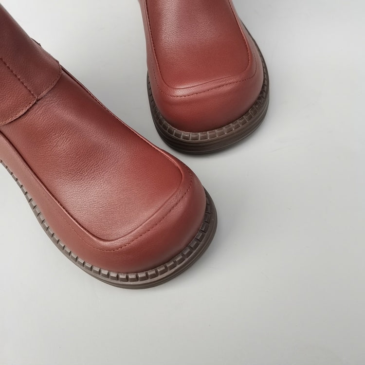 Bottines Derby vintage pour femmes, bout large, en cuir &ndash; Bottines d'hiver doubl&eacute;es en peau lain&eacute;e