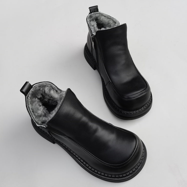 Bottines Derby pour femme, style britannique, bout large &ndash; Laine peluche, confort optimal