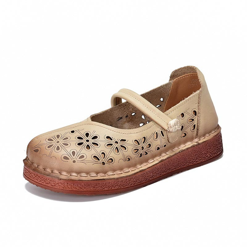 Sandales en cuir pour femme &agrave; d&eacute;coupes florales &ndash; Style &eacute;t&eacute; respirant