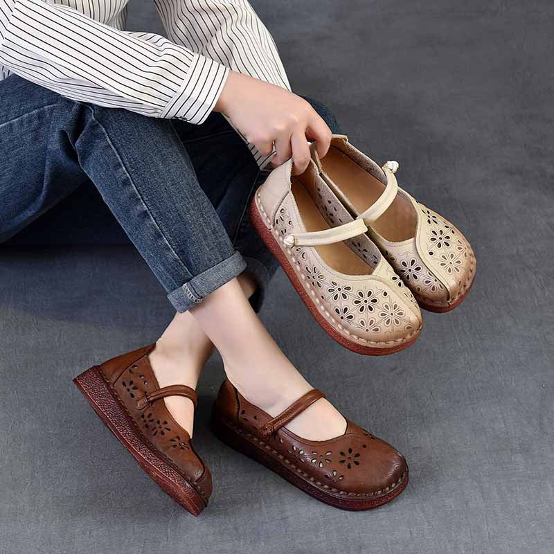 Sandales en cuir pour femme &agrave; d&eacute;coupes florales &ndash; Style &eacute;t&eacute; respirant