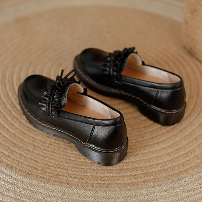 Damen-Loafer aus Leder mit runder Zehenpartie, Schleife und R&uuml;schenbesatz