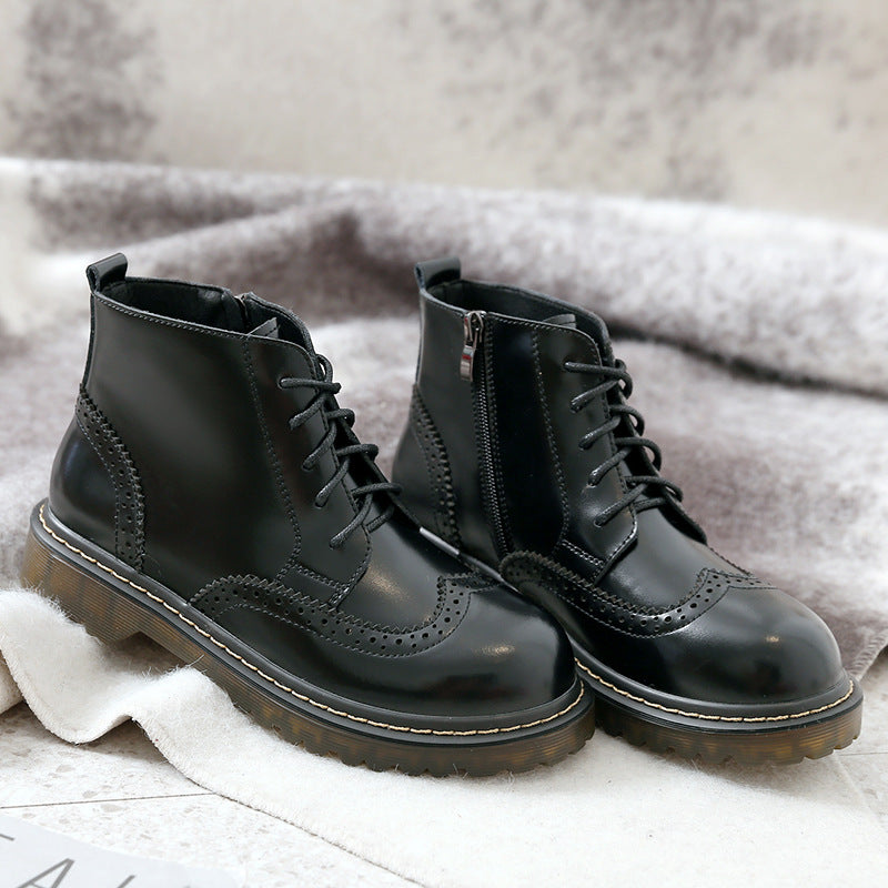 Damskie botki Oxford z okrągłym noskiem w stylu vintage preppy