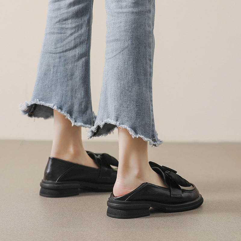 Damen-Loafer mit Blockabsatz und Schleife