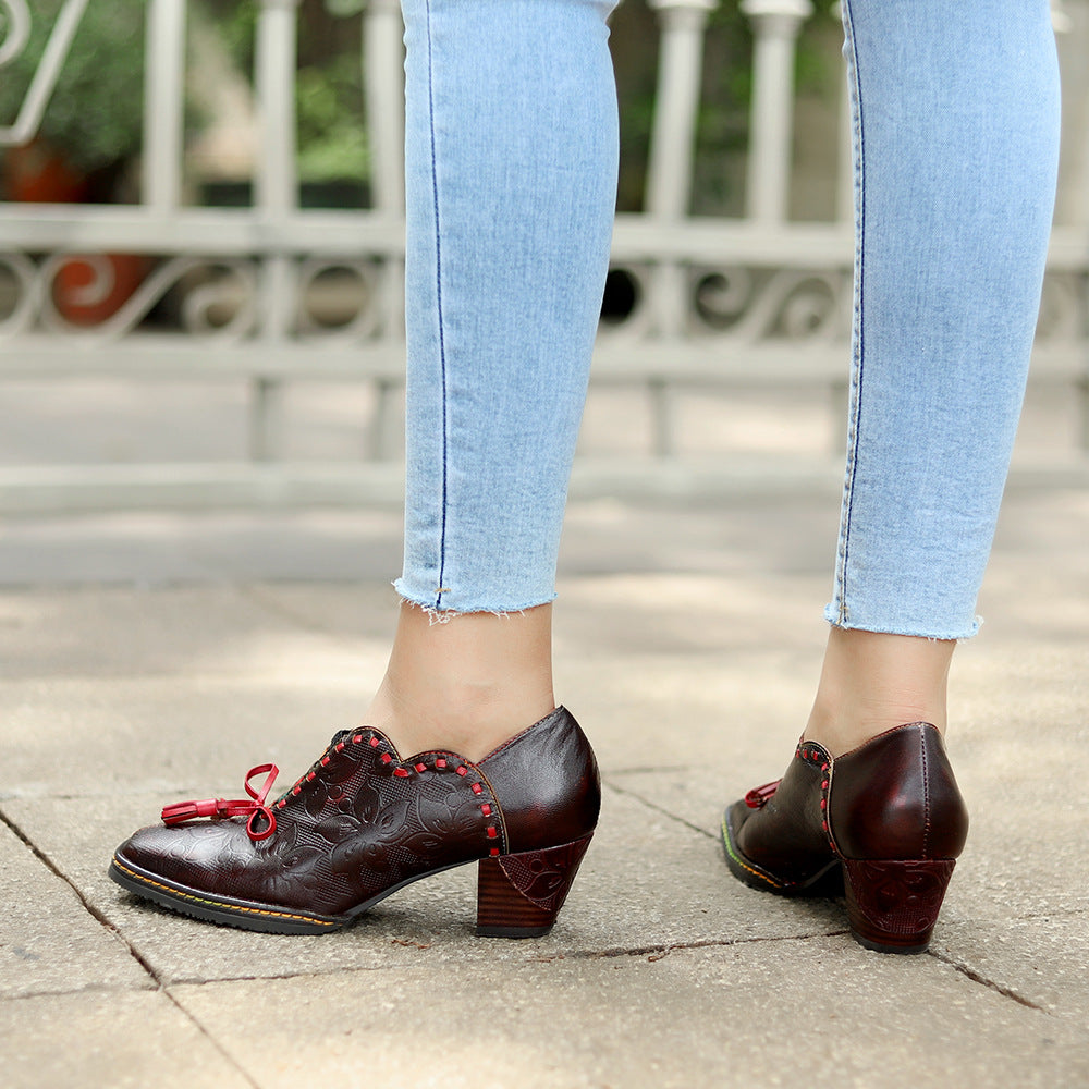 Damskie kowbojskie buty Oxford ze sk&oacute;ry naturalnej w stylu vintage