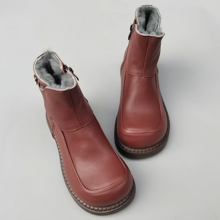 Bottines Derby vintage pour femmes, bout large, en cuir &ndash; Bottines d'hiver doubl&eacute;es en peau lain&eacute;e