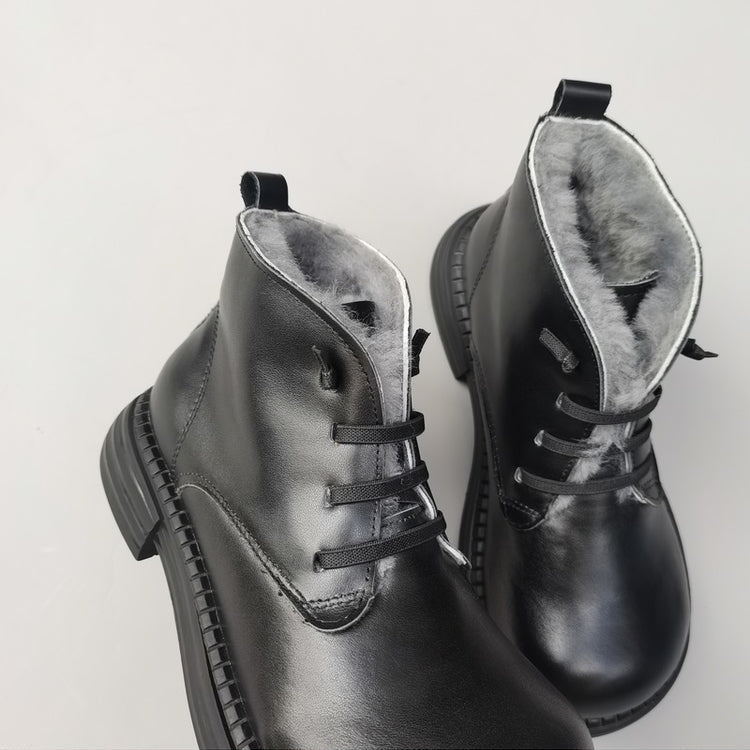 Bottines d'hiver Derby &agrave; bout large pour femme &ndash; Doublure en peau de mouton, confort optimal