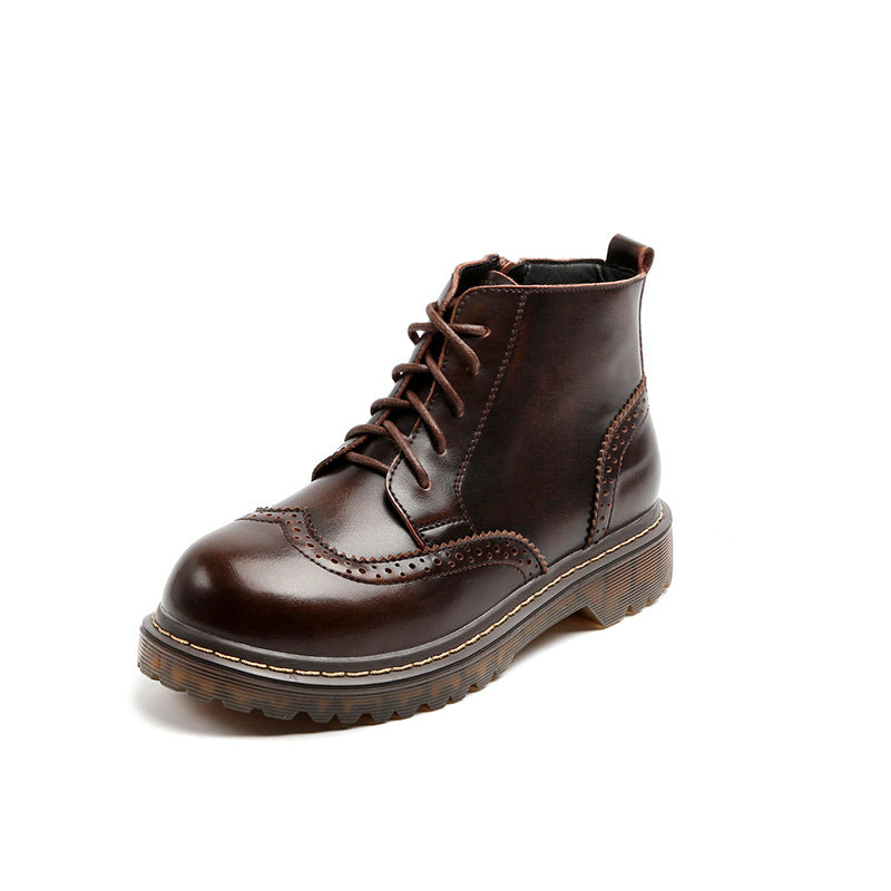Damskie botki Oxford z okrągłym noskiem w stylu vintage preppy
