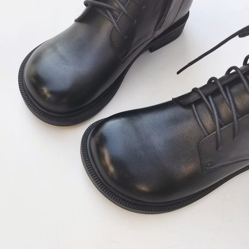 Bottines vintage pour femme, bout large, en cuir v&eacute;ritable &ndash; faites main, semelle souple, style britannique