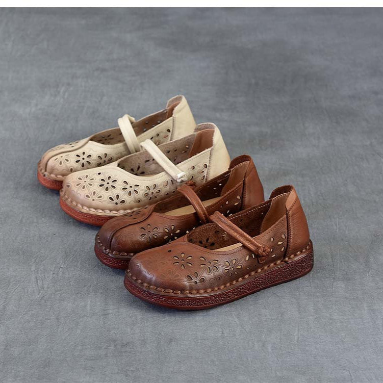 Sandales en cuir pour femme &agrave; d&eacute;coupes florales &ndash; Style &eacute;t&eacute; respirant