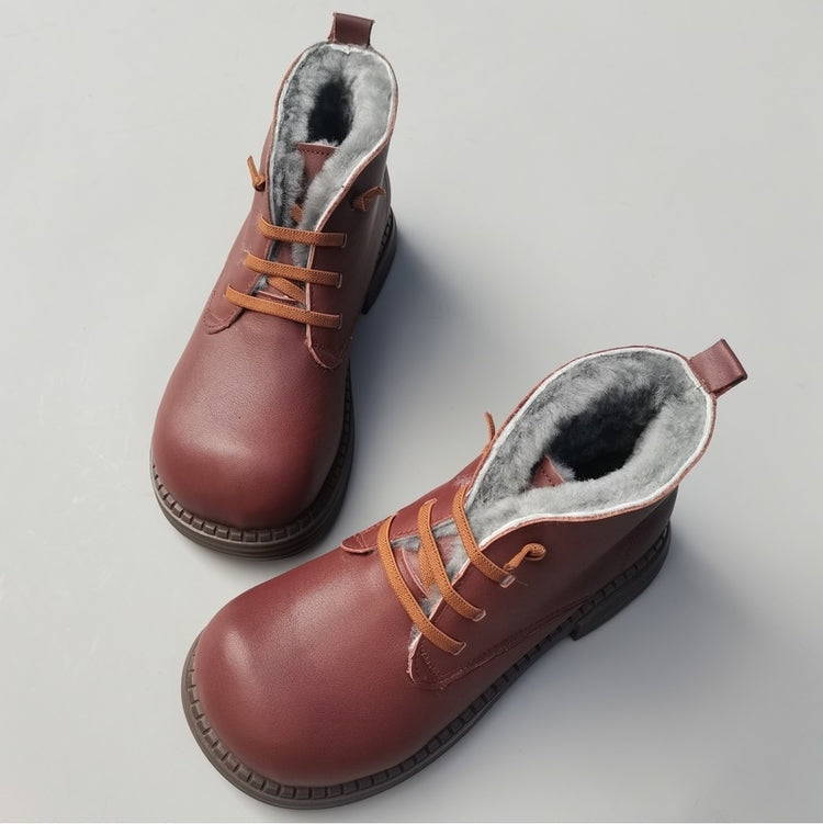 Bottines d'hiver Derby &agrave; bout large pour femme &ndash; Doublure en peau de mouton, confort optimal