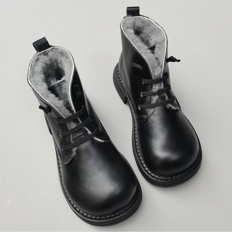 Bottines d'hiver Derby &agrave; bout large pour femme &ndash; Doublure en peau de mouton, confort optimal