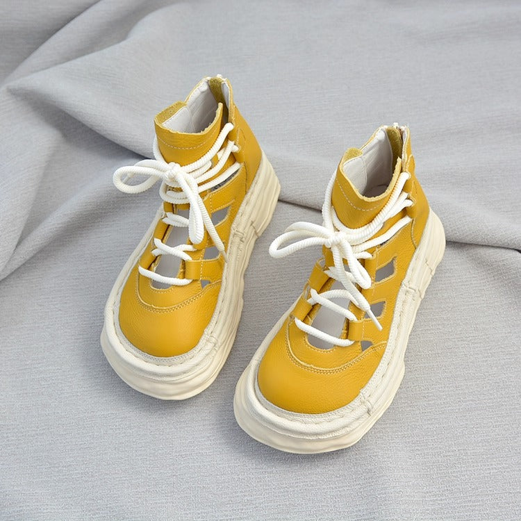 Bottines &agrave; plateforme en cuir pour femme, style &laquo; moche-mignon &raquo; &ndash; D&eacute;coupes et fermeture &eacute;clair &agrave; l'arri&egrave;re