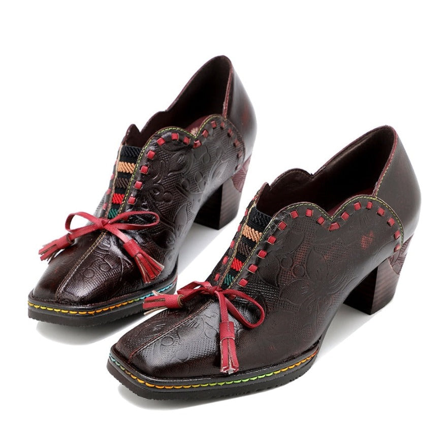 Damskie kowbojskie buty Oxford ze sk&oacute;ry naturalnej w stylu vintage