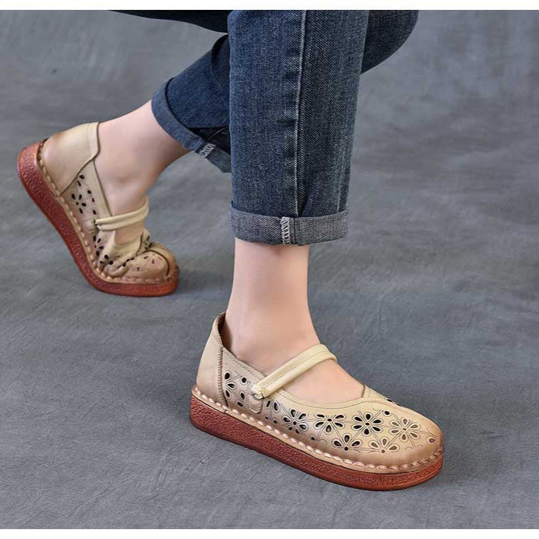 Sandales en cuir pour femme &agrave; d&eacute;coupes florales &ndash; Style &eacute;t&eacute; respirant