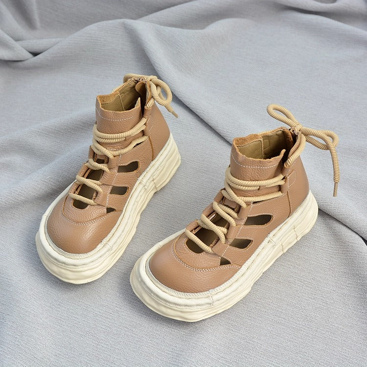 Bottines &agrave; plateforme en cuir pour femme, style &laquo; moche-mignon &raquo; &ndash; D&eacute;coupes et fermeture &eacute;clair &agrave; l'arri&egrave;re