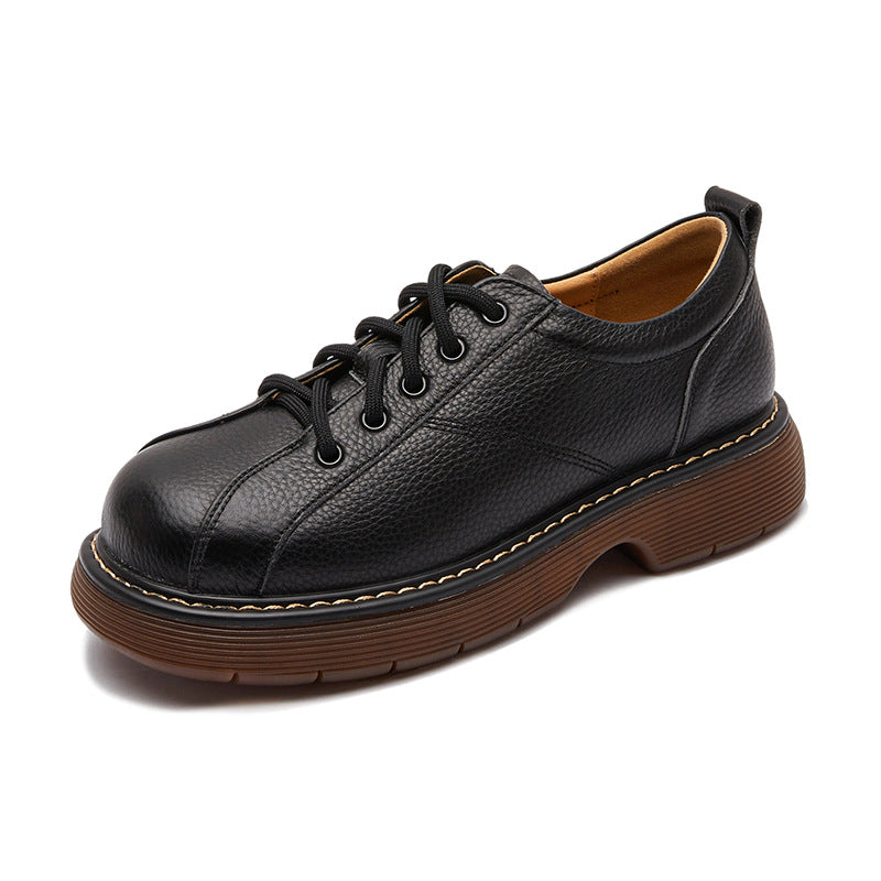Damskie buty typu oksford na platformie, sznurowane, płaskie, sk&oacute;rzane