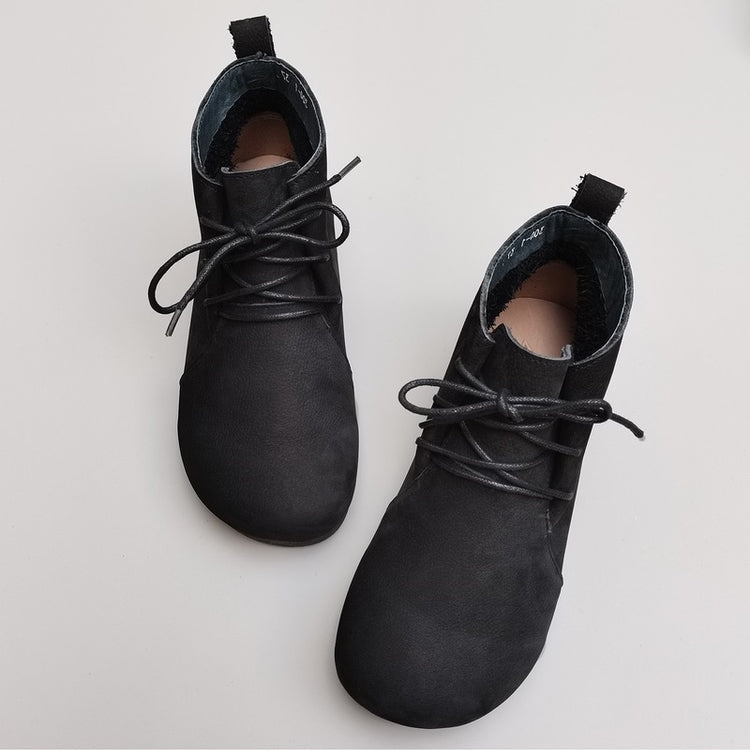 Bottes hautes plates souples r&eacute;tro en cuir v&eacute;ritable respirant pour femmes