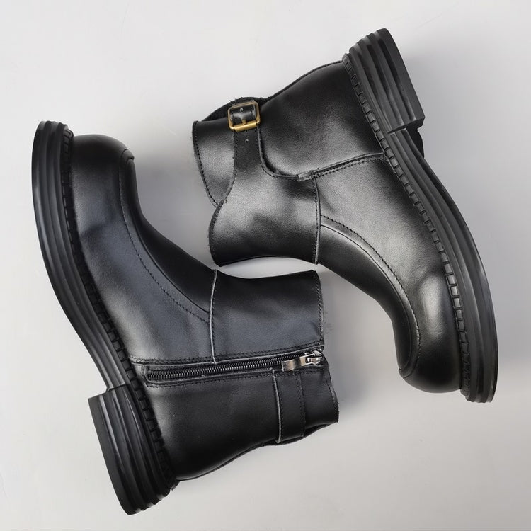 Bottines Derby vintage pour femmes, bout large, en cuir &ndash; Bottines d'hiver doubl&eacute;es en peau lain&eacute;e
