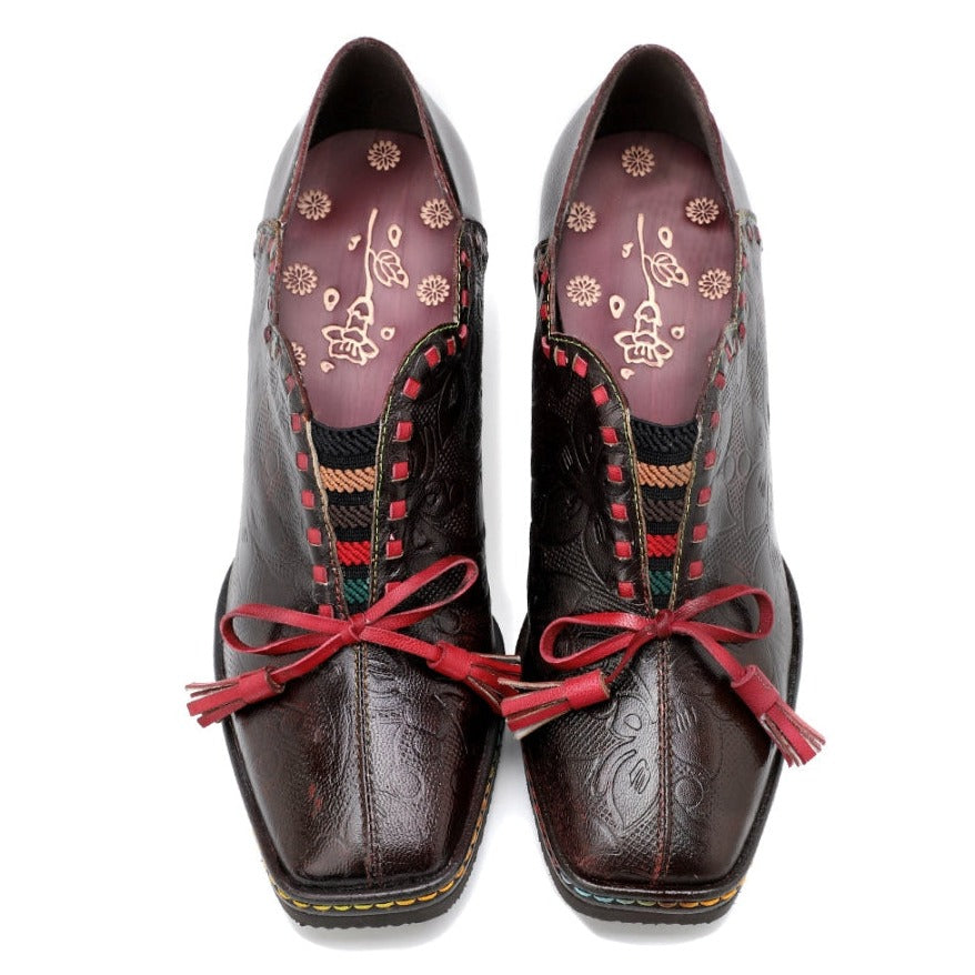 Damskie kowbojskie buty Oxford ze sk&oacute;ry naturalnej w stylu vintage