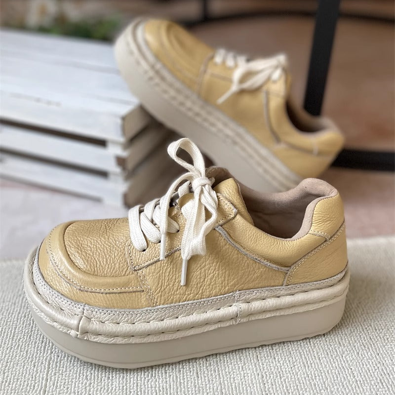 Chaussures d&eacute;contract&eacute;es basses &agrave; lacets et plateforme &eacute;paisse pour femmes &ndash; Style moche-mignon