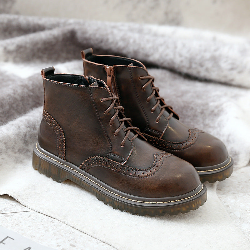 Damskie botki Oxford z okrągłym noskiem w stylu vintage preppy