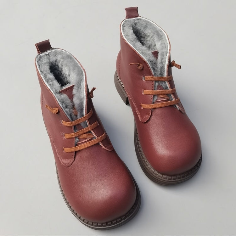 Bottines d'hiver Derby &agrave; bout large pour femme &ndash; Doublure en peau de mouton, confort optimal