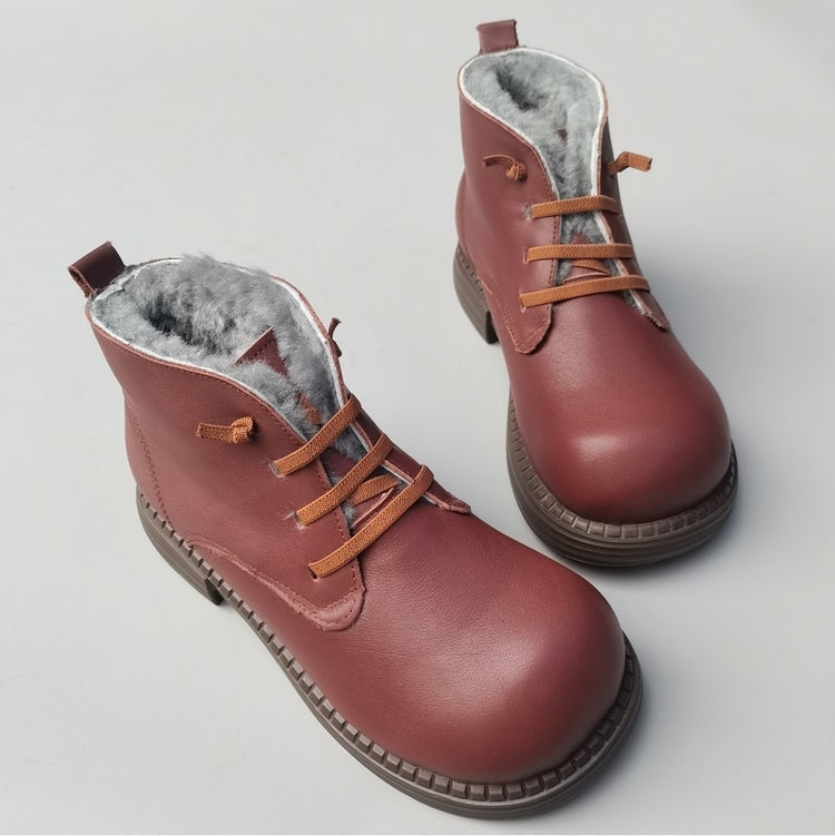 Bottines d'hiver Derby &agrave; bout large pour femme &ndash; Doublure en peau de mouton, confort optimal