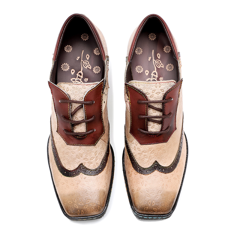 Damskie buty typu oksford, ręcznie robione, sk&oacute;rzane, w stylu retro, na obcasie typu brogs