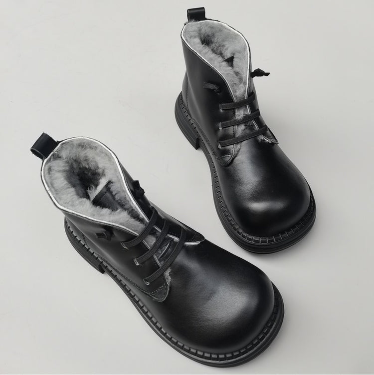 Bottines d'hiver Derby &agrave; bout large pour femme &ndash; Doublure en peau de mouton, confort optimal