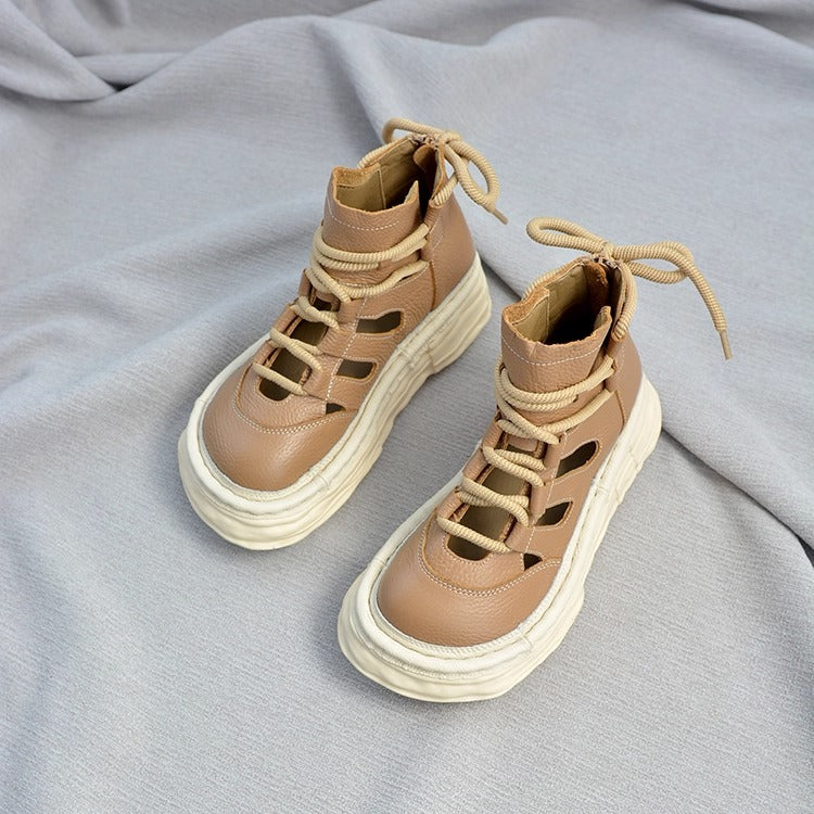 Bottines &agrave; plateforme en cuir pour femme, style &laquo; moche-mignon &raquo; &ndash; D&eacute;coupes et fermeture &eacute;clair &agrave; l'arri&egrave;re