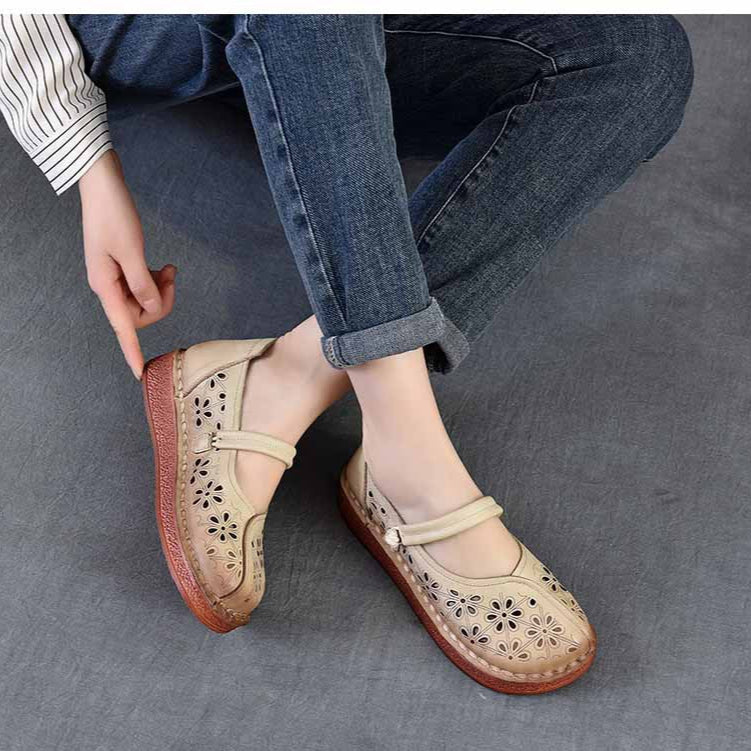 Sandales en cuir pour femme &agrave; d&eacute;coupes florales &ndash; Style &eacute;t&eacute; respirant