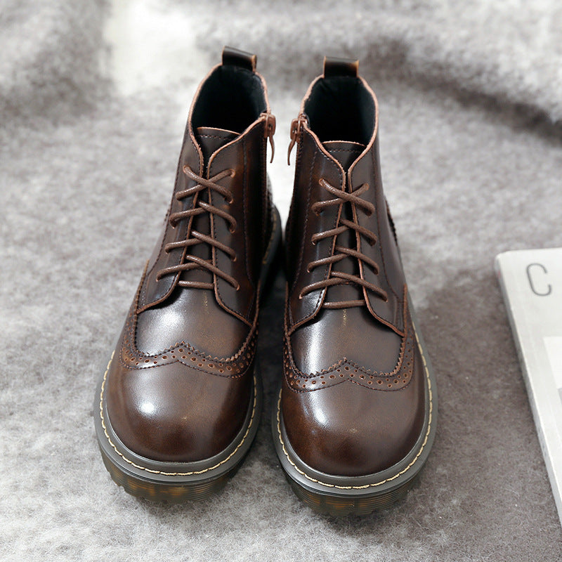 Damskie botki Oxford z okrągłym noskiem w stylu vintage preppy
