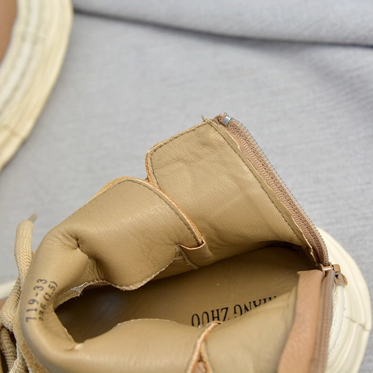Bottines &agrave; plateforme en cuir pour femme, style &laquo; moche-mignon &raquo; &ndash; D&eacute;coupes et fermeture &eacute;clair &agrave; l'arri&egrave;re
