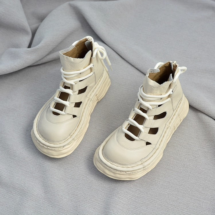 Bottines &agrave; plateforme en cuir pour femme, style &laquo; moche-mignon &raquo; &ndash; D&eacute;coupes et fermeture &eacute;clair &agrave; l'arri&egrave;re