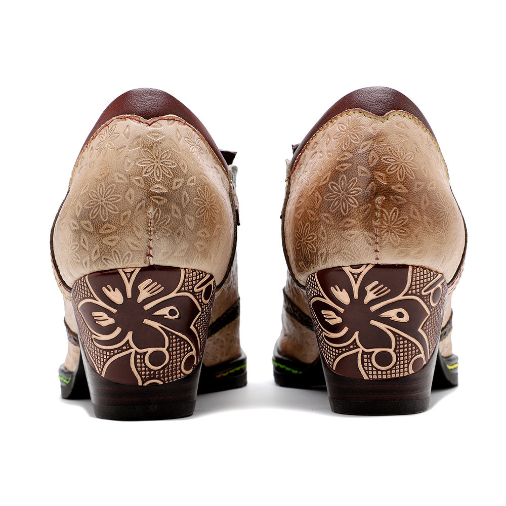 Damskie buty typu oksford, ręcznie robione, sk&oacute;rzane, w stylu retro, na obcasie typu brogs