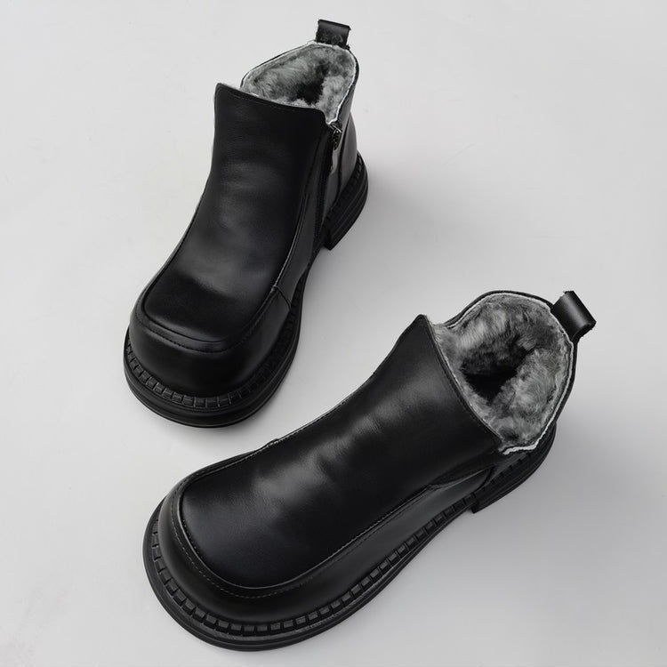 Bottines Derby pour femme, style britannique, bout large &ndash; Laine peluche, confort optimal