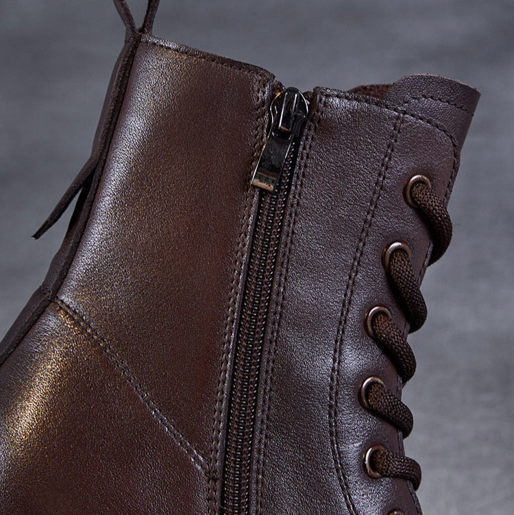 Bottes &agrave; plateforme d&eacute;contract&eacute;es pour femmes en cuir v&eacute;ritable &ndash; Talon &eacute;pais et fermeture &eacute;clair lat&eacute;rale