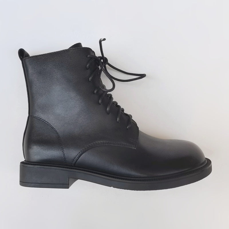 Bottines vintage pour femme, bout large, en cuir v&eacute;ritable &ndash; faites main, semelle souple, style britannique