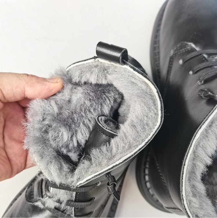 Bottines d'hiver Derby &agrave; bout large pour femme &ndash; Doublure en peau de mouton, confort optimal