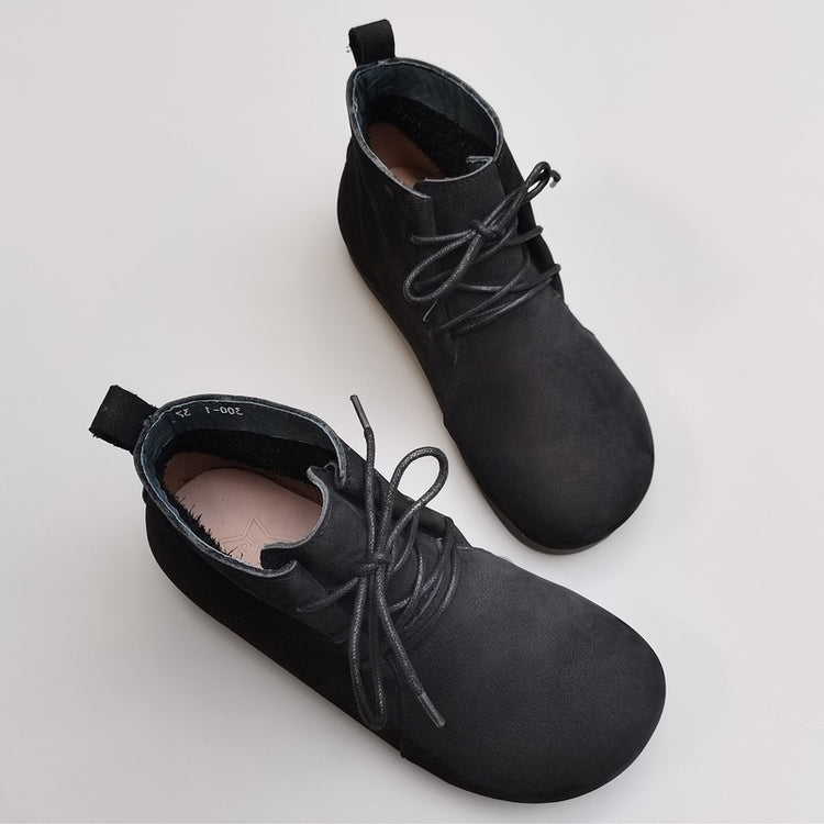 Bottes hautes plates souples r&eacute;tro en cuir v&eacute;ritable respirant pour femmes