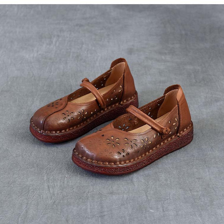 Sandales en cuir pour femme &agrave; d&eacute;coupes florales &ndash; Style &eacute;t&eacute; respirant