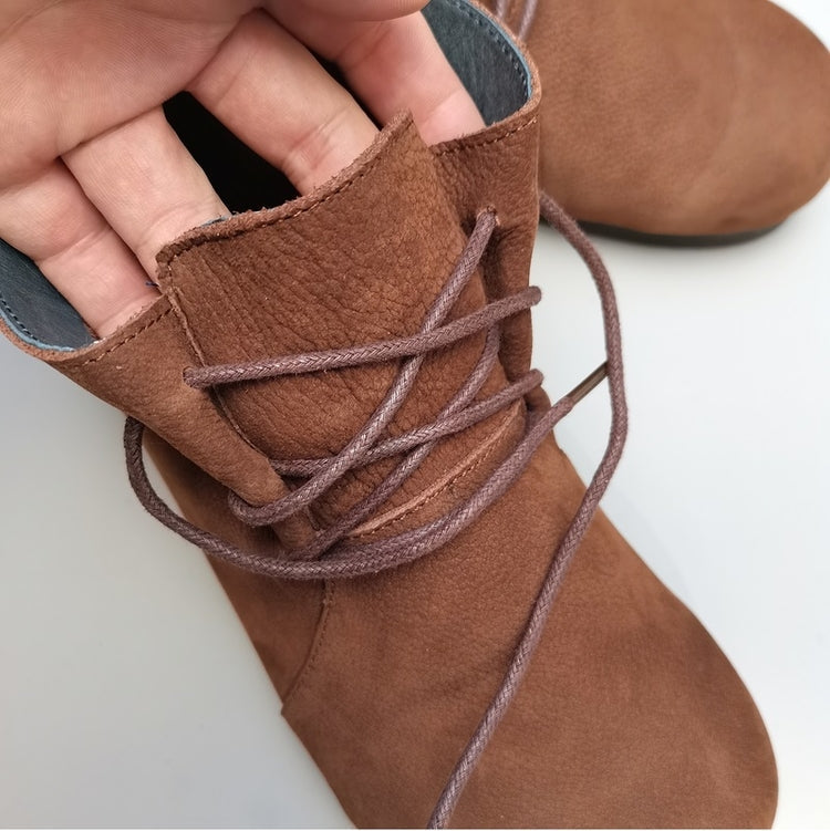 Bottes hautes plates souples r&eacute;tro en cuir v&eacute;ritable respirant pour femmes
