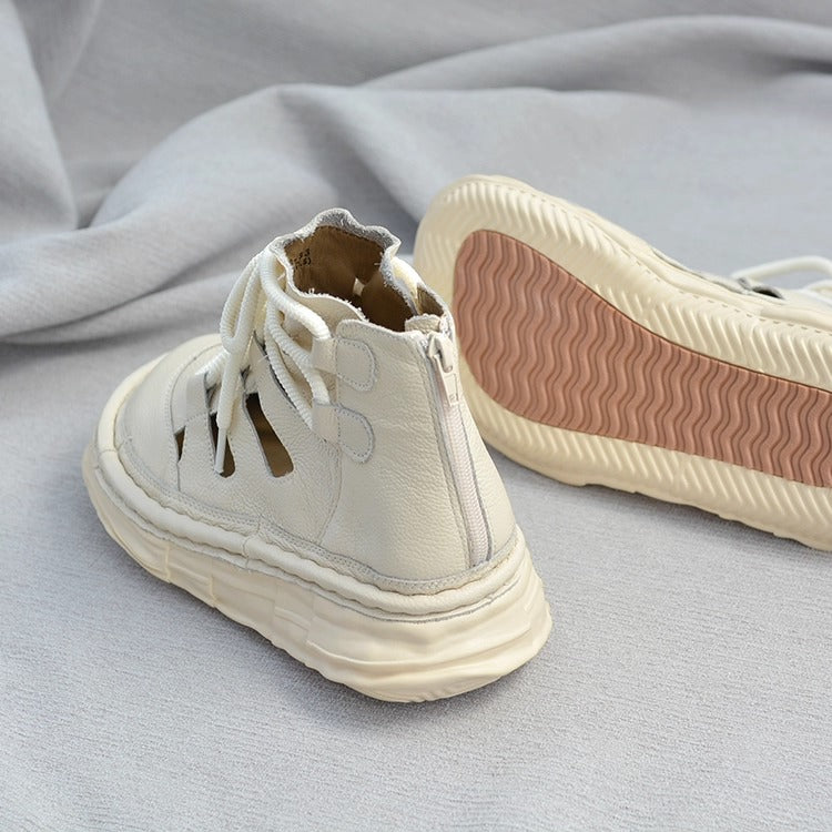 Bottines &agrave; plateforme en cuir pour femme, style &laquo; moche-mignon &raquo; &ndash; D&eacute;coupes et fermeture &eacute;clair &agrave; l'arri&egrave;re