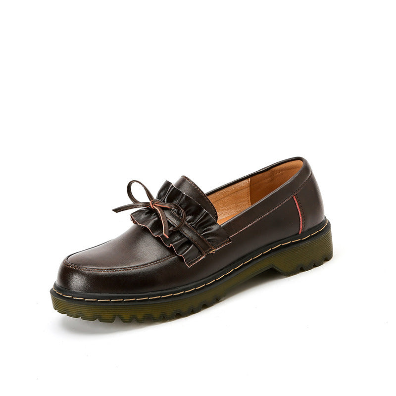 Damen-Loafer aus Leder mit runder Zehenpartie, Schleife und R&uuml;schenbesatz